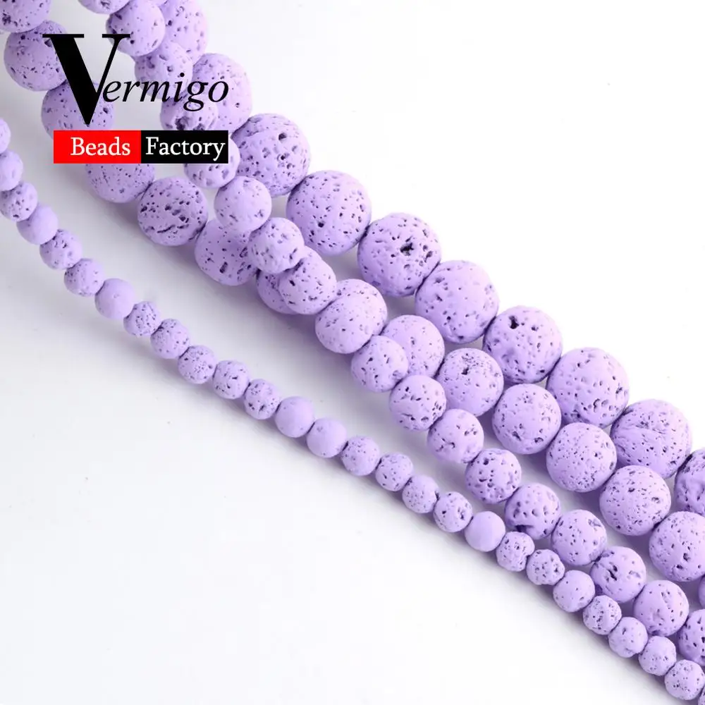 Natural Light Purple Lava Hematite Stone Beads For Jewelry Making Round Spacer Beads 4 6 8 10mm Diy Bracelets Necklaces 15"