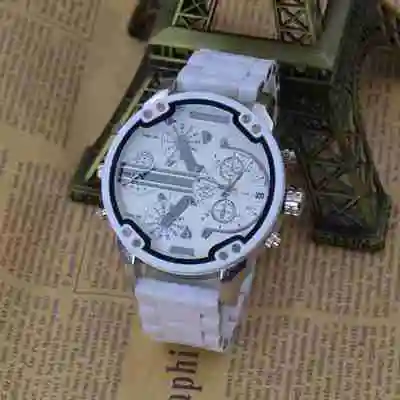 Мужские кварцевые спортивные часы синяя стальная полоса двойной часовой пояс сапфировое стекло модный бренд военные наручные часы - Цвет: WHITE