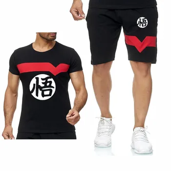 

Anime Dragon Ball Z Goku Men Trend T Shirts Summer Casual Fiber Fashion Elasticity Short Sleeve Mens Tshirt + Pants 2 Piece Suit