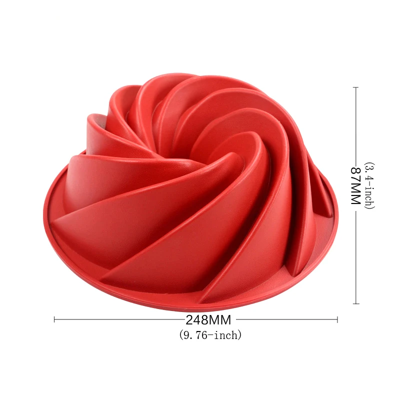 Large Spiral shape silicone Bundt Cake Pan 10- inch Bundt Cake Mold Pan 3d Fluted Cake Mould Form Bread Bakery Baking Tools
