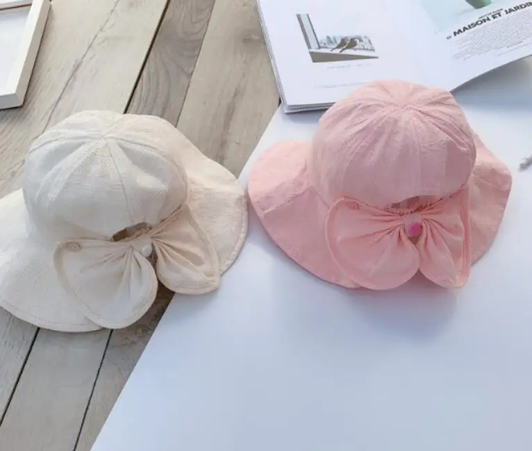 Outdoor Baby Bucket Hat Infant Girls Fisherman Sun Hats Cotton Children Cap Kids Princess Beach Cap Bow Girl Caps Baby Accessories cute	