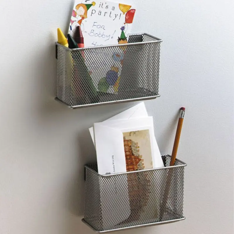 Прочный Холодильник Проволочная сетка Магнитная Корзина Коробка для хранения ручка макияж Органайзер проволочная сетка Магнитная корзина
