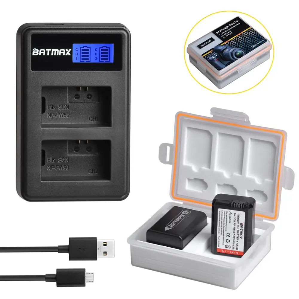 Batmax 2 Pz Np-Fw50 Batteria + Lcd Doppio Caricatore + Scatola Per Sony Zv-E10L Alpha 7 7R Ii 7S A37 A7S A7R Ii A5000 Nex-7 Rx10 Rx10 Ii Iii