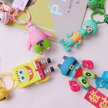 

2020 New 4Styles Cartoon Spongebob Characters KeyChain Women Lovely Key Chain Bag Pendant Key Ring For Women Kids Girls Toy Gift