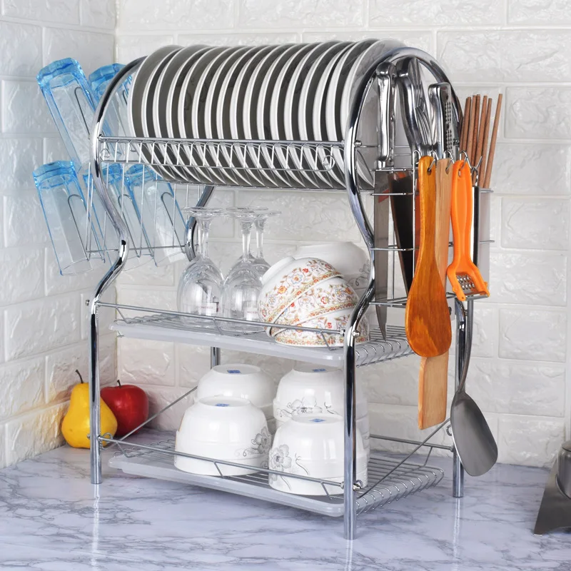 

Three-layer dish rack drain rack multifunctional dish rack knife cutting board rack kitchen rack