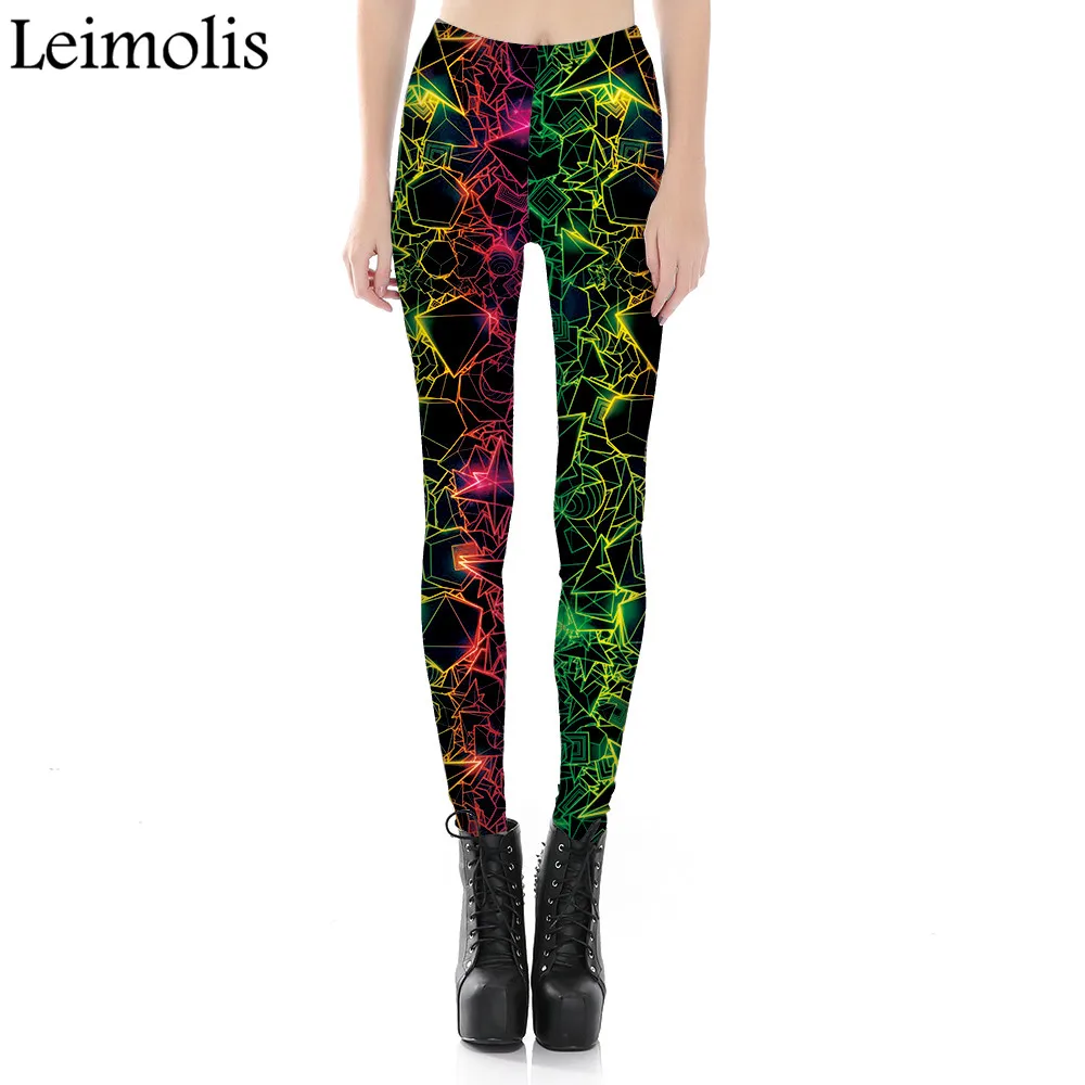 

Leimolis 3D printed fitness push up workout leggings women gothic Shiny Geometric dream plus size High Waist punk rock pants