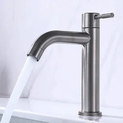 Faucet Stainless Steel Brushed Basin Faucet Bathroom Accessories Wash Basin Single Cold Bathroom Faucet Kitchen Accessories