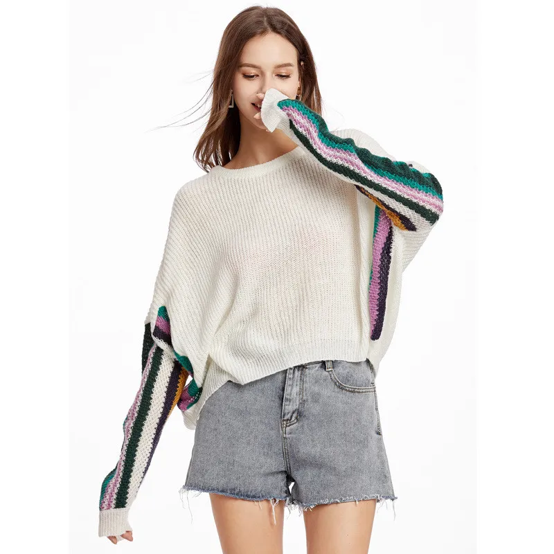 

Women Pullovers Patchwork Striped Sweater Pull Long Sleeve Loose Pullover Fashion Autumn Sweaters Streetwear Club Party Pullover