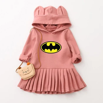 

Baby Girls Hoodie Dress Batman Printed Children Sweatshirts Autumn Winter Pullover Hooded Clothes Harajuku Kids Costume Winter