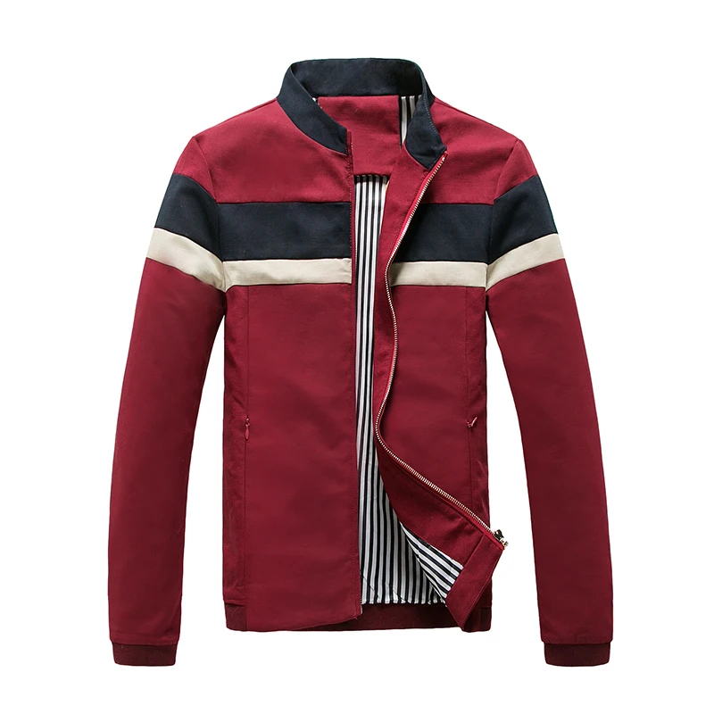 

Autumn tide men's Korean version of the large size casual stand collar jacket, youth slim striped spliced cardigan coat S-5XL