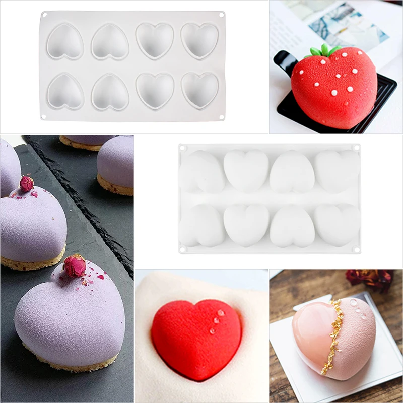 8 Heart Shape Silicone Cake Molds French Dessert Mousse Baking Form Moulds Chocolate Jelly Mold Cake Decoration Tool