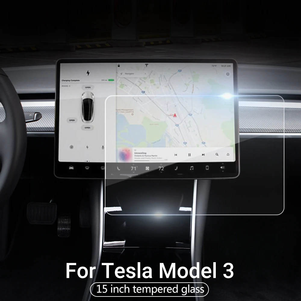 

For Tesla Model 3 Accessories 1 pcs 15 inch Car Screen Protector Clear Tempered Glass Screen Protector Navigation Protection Mo