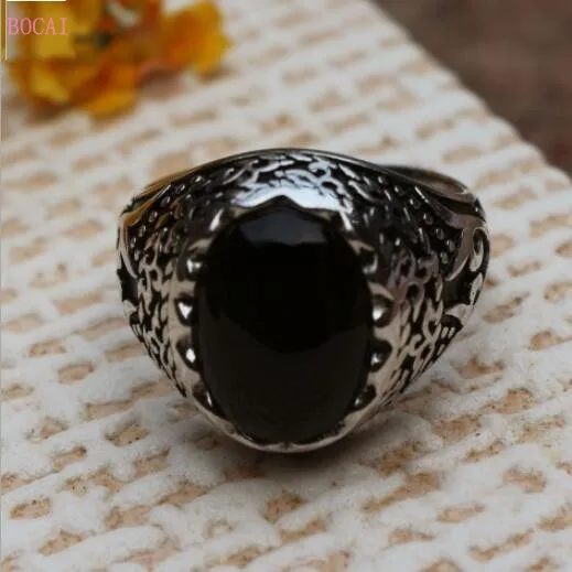 Серебряное кольцо из стерлингового серебра s925 пробы с натуральным камнем, модное гегемонистское мужское черное тайское серебряное кольцо для мужчин, мужские кольца
