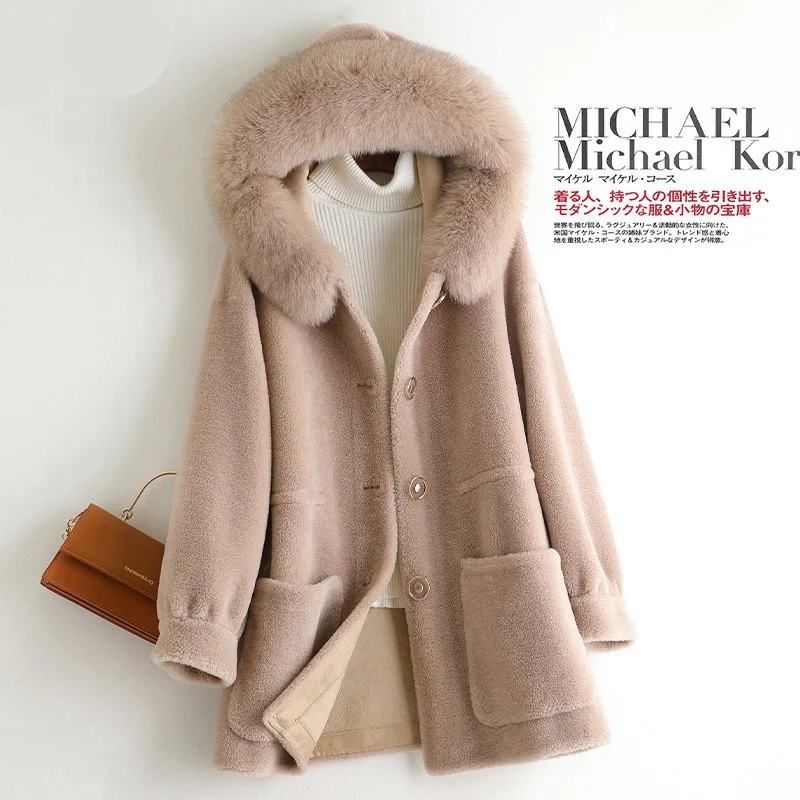 (TopFurMall) меховое пальто из натуральной шерсти с капюшоном лисьего меха зимняя