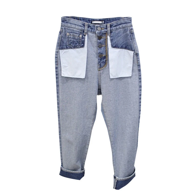 light blue jeans RealShe, женские джинсы,, пуговицы, карманы, высокая талия, джинсы для женщин, весна, Повседневная Уличная одежда, пэчворк, Deans Femme Tail Haute - Цвет: light blue jeans