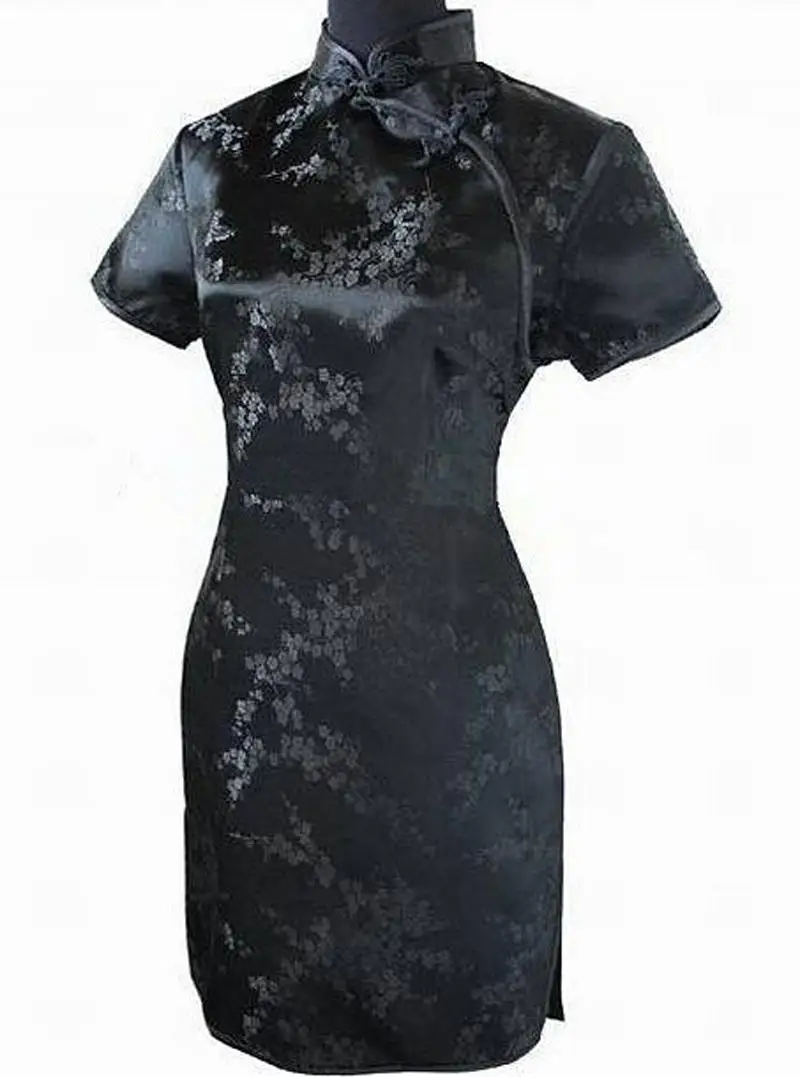 Новинка женское платье с коротким рукавом оверсайз 3XL Vestidso Cheongsam Золотое цветочное традиционное платье Ципао в китайском стиле - Цвет: Black B