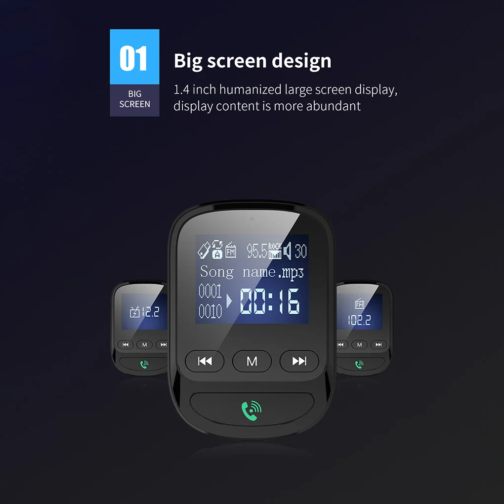 Bluetooth MP3-плеер ручной звонок Быстрая зарядка fm-передатчик беспроводной аудио приемник Поддержка TF карта U диск