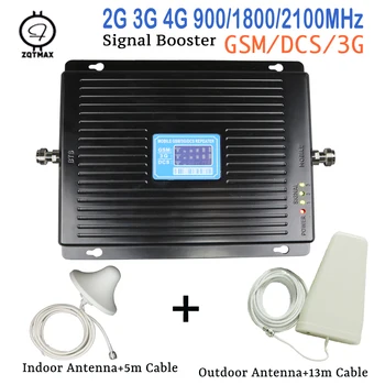 

900 1800 2100 Tri-Band signal booster gsm cell phone repeater 2G 3G 4G LTE 75dB Mobile Cellular Amplifier + Log periodic antenna