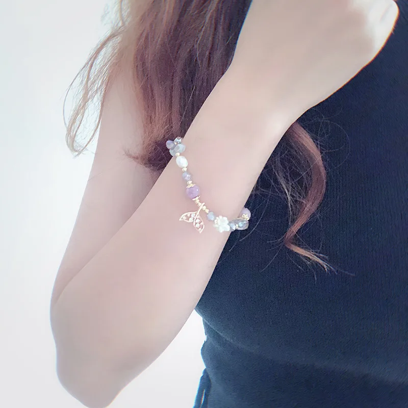Ruifan Luxury Mermaid Tail Multicolor Green Red Purple Crystal Beaded Bracelet for Women Fashion Jewelry YBR215