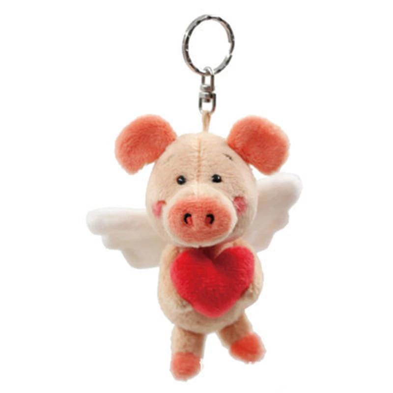 Llavero redondo de cerdo weibi de peluche para mujer, llavero con agujero de acero inoxidable, bonito llavero dividido, bolsa de regalo