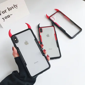 Перейти на Алиэкспресс и купить 3D с милым дьяволенком, детский рожок зеркальный чехол для телефона для samsung A10 A20 A30 A40 A50 A70 J8 2018 A6Plus A7 2018 J6 2018 закаленное Стекло Coque