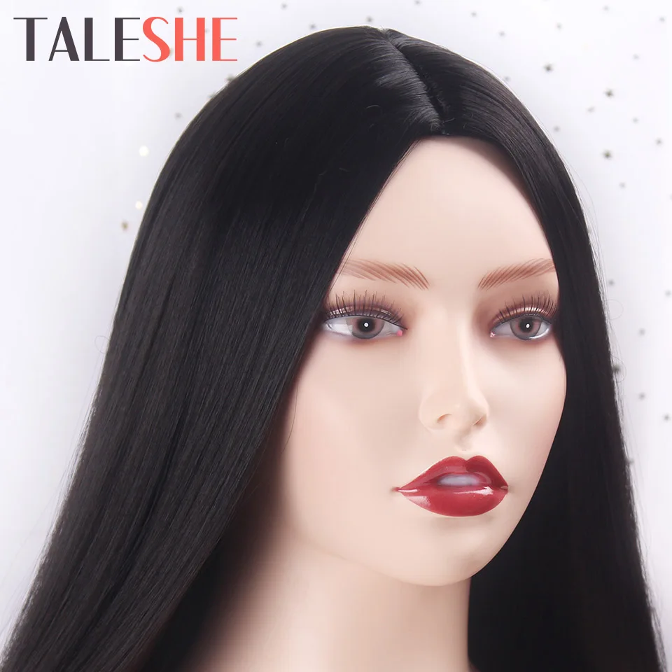 TALESHE Black Long Straight Synthetic Wigs for White /Black Women Middle Part Ombre Brown Gray Red Natural African American