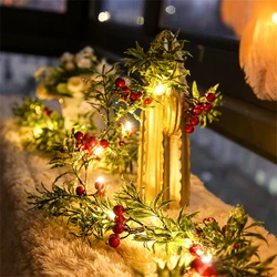 2/3m 20/30leds Christmas Red Berry Pine Needle Light String DIY Fairy Hanging Garland Lamp for Wedding Holiday Party Decoration