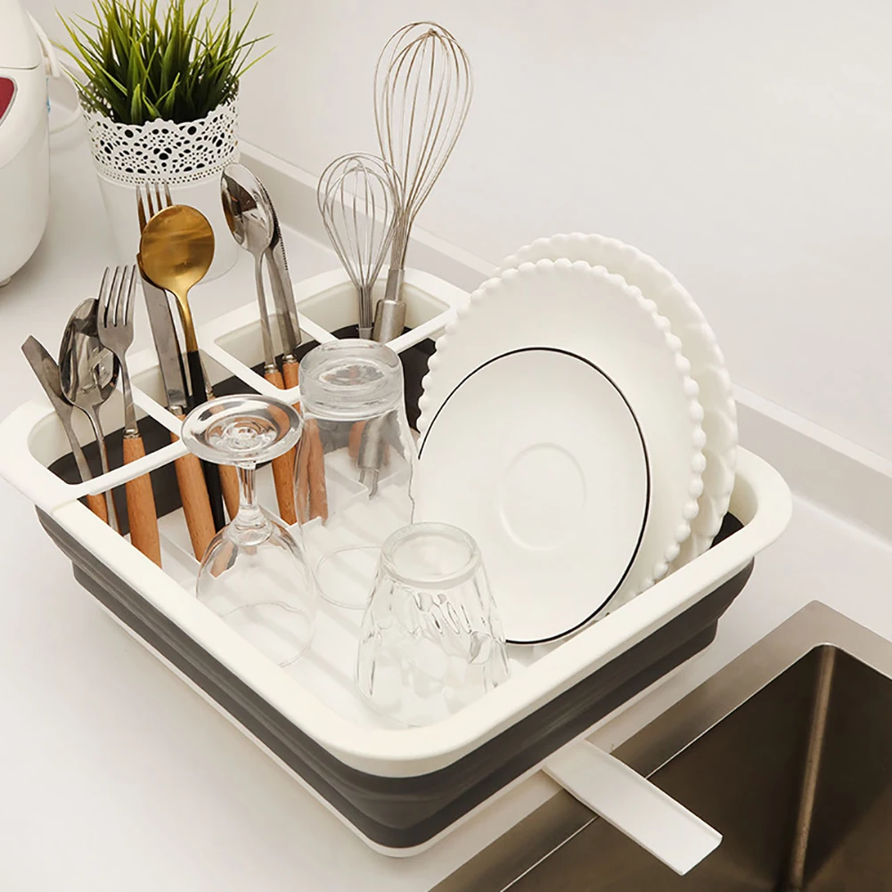 Foldable Dish Rack Kitchen Storage Holder Drainer Bowl Tableware Plate Portable Drying Rack Home Shelf Dinnerware Organizer