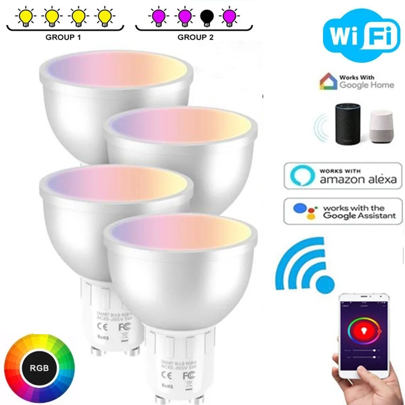 GU10 wifi патрон умный свет лампы RGBW 5 Вт Led Dimmable совместимы с Alexa и Google Home