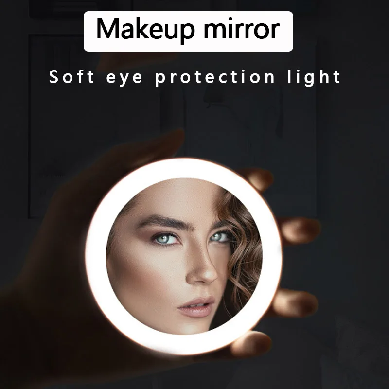 

Portable Mini LED Makeup Mirror Hand Held Circular Travel Sensing Lighting Cosmetic Mirrors Wireless USB Charging Makeup Tool