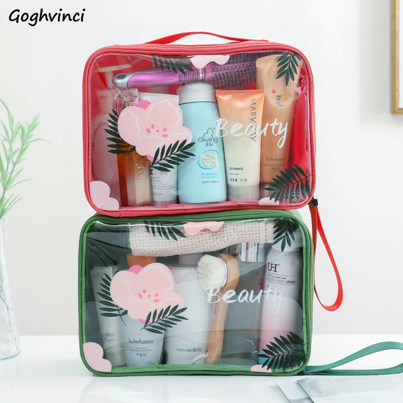 Cosmetic Bags Half-Transparent Floral Print Beauty Portable PVC Waterproof Toiletry Make Up Storage Chic Lovely Zipper Ins Cases | Багаж и