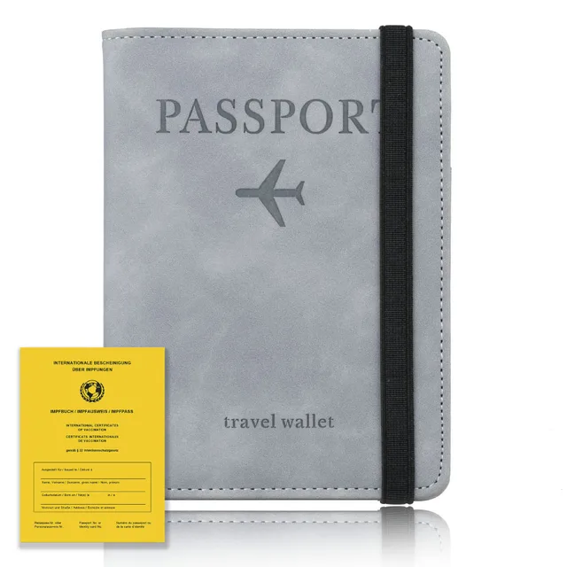 TOURSUIT PU Leather RFID Blocking Business Passport Covers Holder Bank Card ID Wallet Case Travel Accessories for Women Men Gray