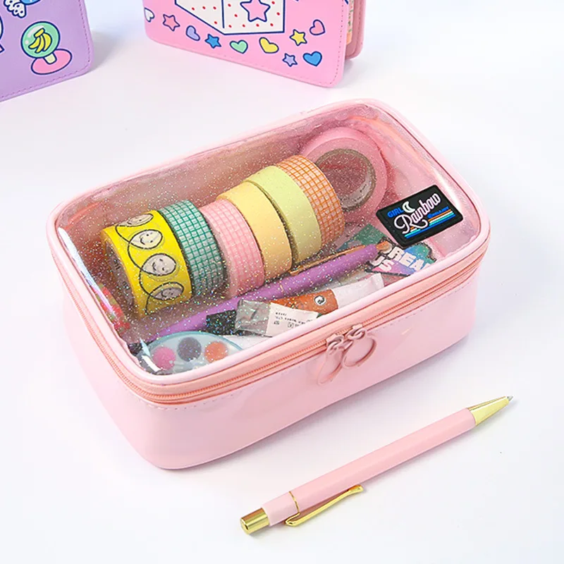 Прозрачная косметичка из ПВХ для девушек новинка блестящий чехол на молнии