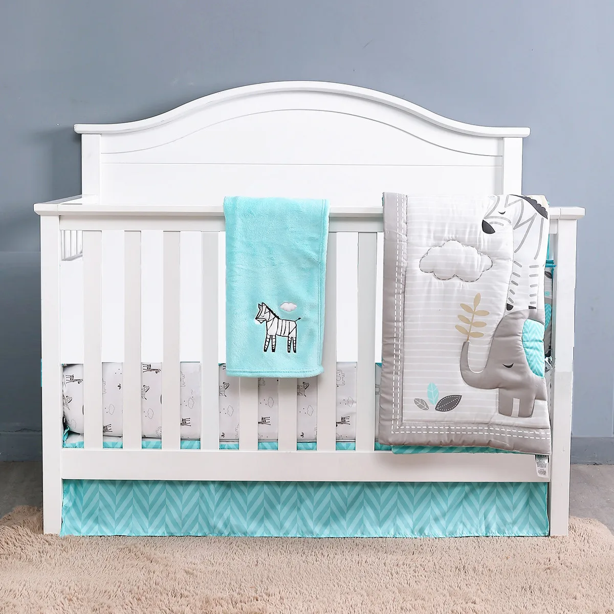 4pcs Blue Baby Bed Set Baby Cot Bedclothes Infant Baby Crib Bedding Set Gifts Fiteed Sheet Dust Ruffle Duvet Blanket Bedding Sets Aliexpress