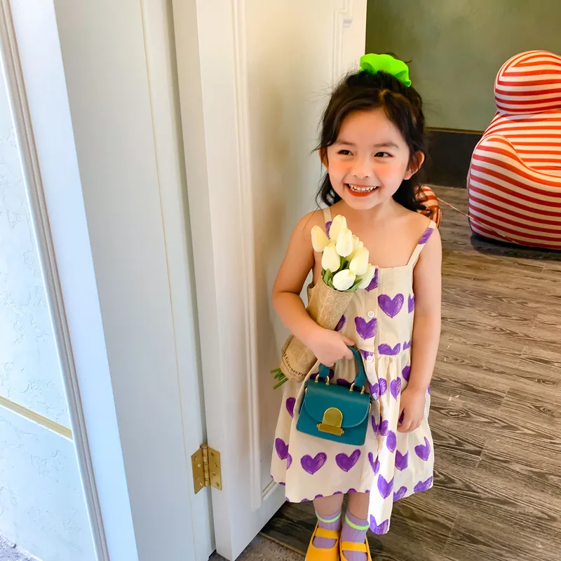 Korean style Summer boys heart printed clothes sets baby girls fashion single-breasted slipping dress