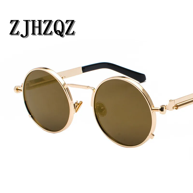 Gold Gold ZJHZQZ, женские поляризованные солнцезащитные очки, мужские, стимпанк, круглые солнцезащитные очки, маленькие круглые линзы, очки в стиле панк, ретро, винтажные, авиаторы, солнцезащитные очки - Цвет линз: Gold Gold