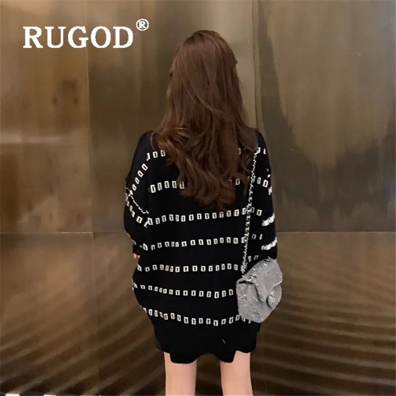 RUGOD, корейский стиль, Шикарный квадратный свитер с круглым вырезом размера плюс, Женский вязаный свитер средней длины, Kpop, модная одежда
