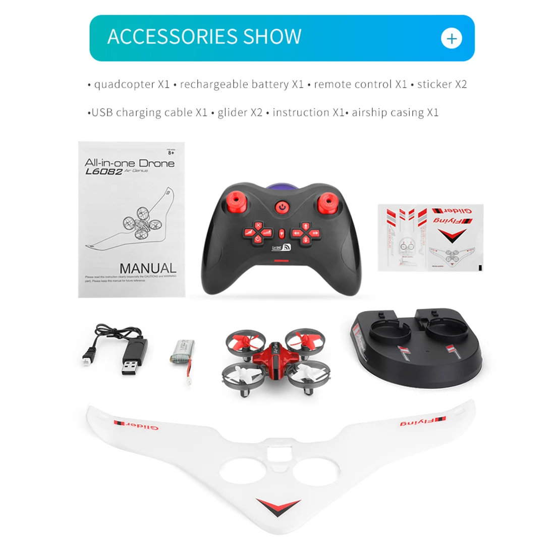 HOBBYINRC 3 в 1 DIY Квадрокоптер для детей с дистанционным управлением самолет с фиксированным крылом Крытый трюк планер Дрон комплект-Красный