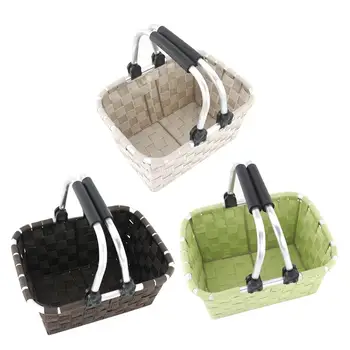 

Handmade Woven Shopping Basket Rectangularnylon Woven Shopping Bag Home Picnic Storage Basket With Foldable Hinge Handle