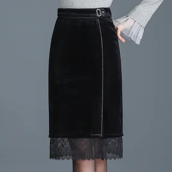 

Spring Fall Fashion Office Ladies Womens High Waisted Lace Patchwork Black Pencil Skirt , Summer Woman Slim 4xl Elegant Skirts