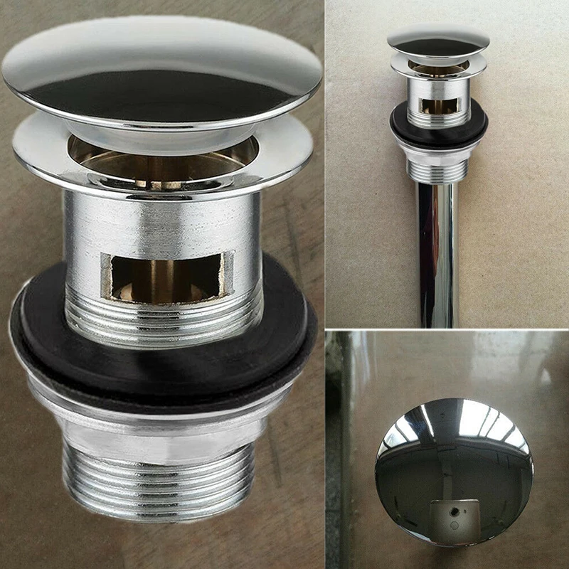 Bathroom Sink Stopper Tap Push Button Pop Up Waste Plug Slotted Drain Basin Slotted Chrome Click Clack Kitchen Bathtub Sinks
