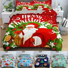 Christmas Duvet Cover Queen for Kids Red Bedding Set 3D Santa Claus Elk Printed Comforter Cover Merry Christmas Warm Theme Bedspread for