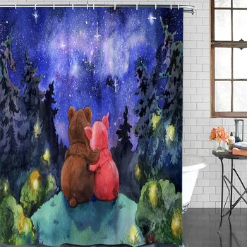 

Polyester Curtain Forest Cartoon Bear Bathroom Shower Curtains Bathroom Item Waterproof Shower Curtain &12 Hook