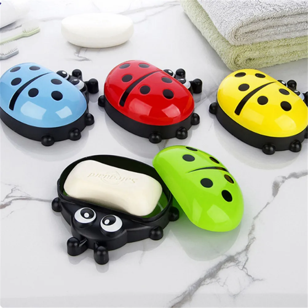 

Cute Cartoon Ladybug Soap Box Travel Soap Dish Organizer Kids Bathroom Soap Holder With Corver Soap Case