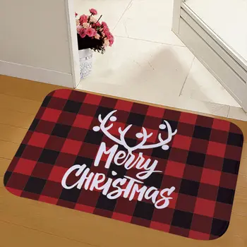 

60x40cm Merry Christmas Floor Door Mat Rectangle Shape Flannel Doormat Non-Slip Carpet Christmas Home Kitchen Room Decoration