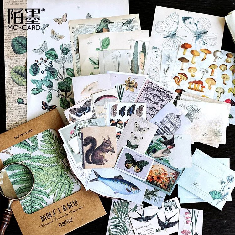 

5pack/lot Vintage Plant Illustration Old Newspaper Stickers Deco Background Paper Material DIY Craft Bullet Journal