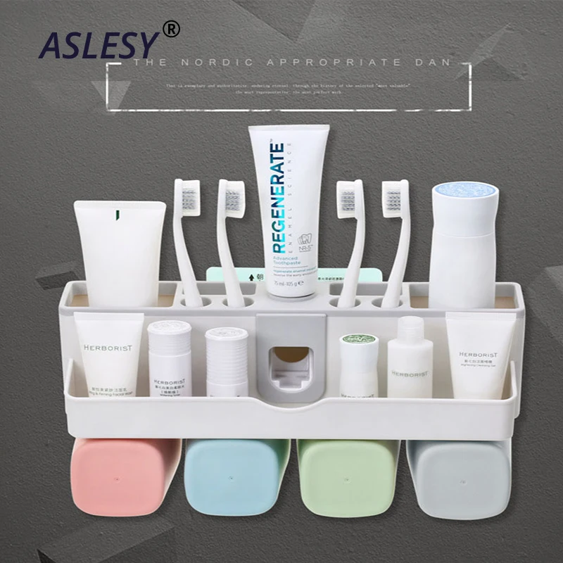 

Bathroom Toothbrush Toothpaste Rack Wall Mounted Cup Holder Sets Free Punch Shelf Tooth Storage Box Plastic Bracket Accessories