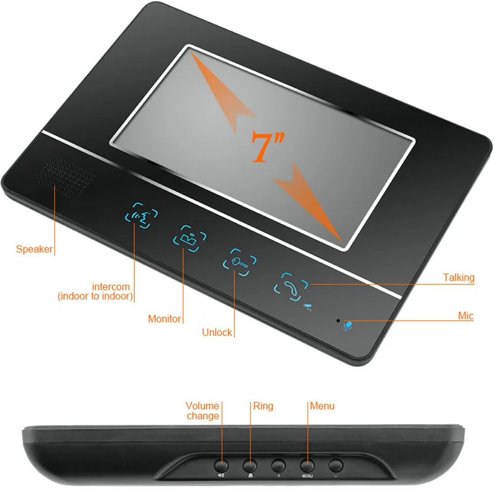 Видеодомофон дверной звонок Проводная видеодомофон 7 дюймов цветной монитор и HD камера с дверным разъемом, сенсорная кнопка