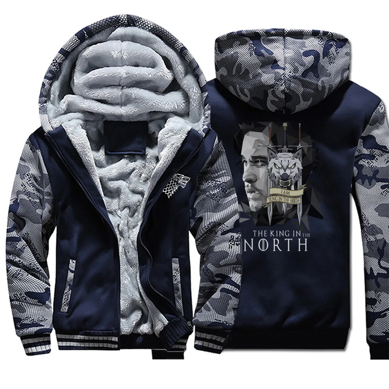 Толстовка с капюшоном «Игра престолов», «Дом Старков», «Джон Сноу Кинг», «Северный камуфляж», Мужская Осенняя Повседневная флисовая спортивная одежда, уличная одежда - Цвет: Dark Blue 6