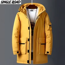 SingleRoad пуховик мужской зимний длинный Новая модная куртка на утином пуху Мужская ветровка от снега с капюшоном теплая верхняя одежда для мужчин